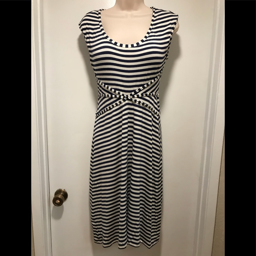 Nautical Style Studio M Navy & Ivory Striped Dress